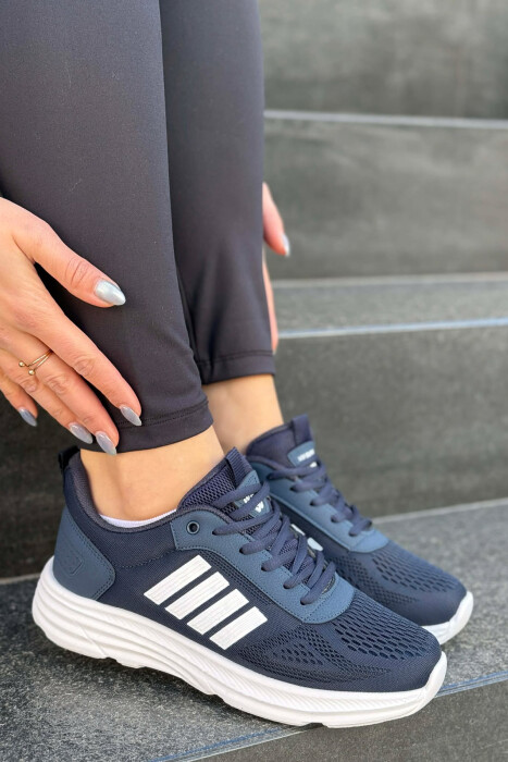 FOUR STRIPES PLATFORM SIMPLE WOMEN SNEAKERS BLUE-WHITE/BLBA - KLAUDIO FASHION