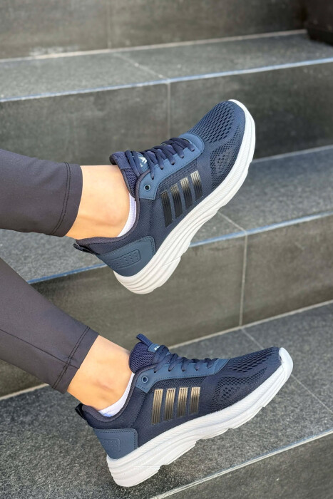 FOUR STRIPES PLATFORM SIMPLE WOMEN SNEAKERS BLUE+GREY/ BLU+GRI - 5