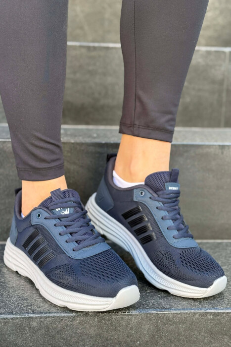 FOUR STRIPES PLATFORM SIMPLE WOMEN SNEAKERS BLUE+GREY/ BLU+GRI - KLAUDIO FASHION