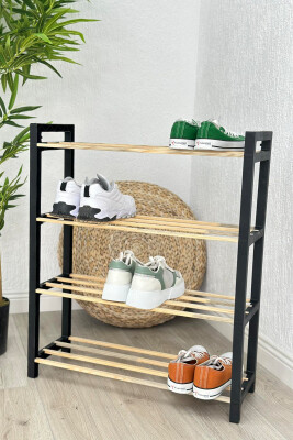 FOUR TIER WOODEN SHOES SHELF BLACK/ E ZEZE 