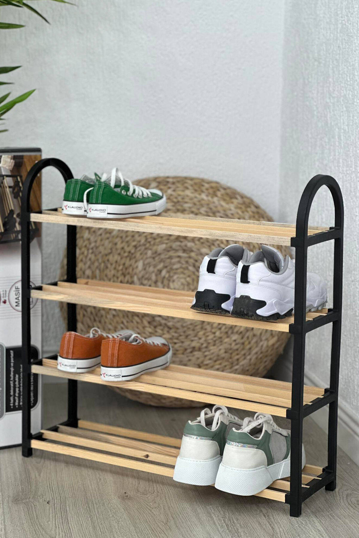 FOUR TIER WOODEN SHOES SHELF BLACK SHOES SHELF SM6719
