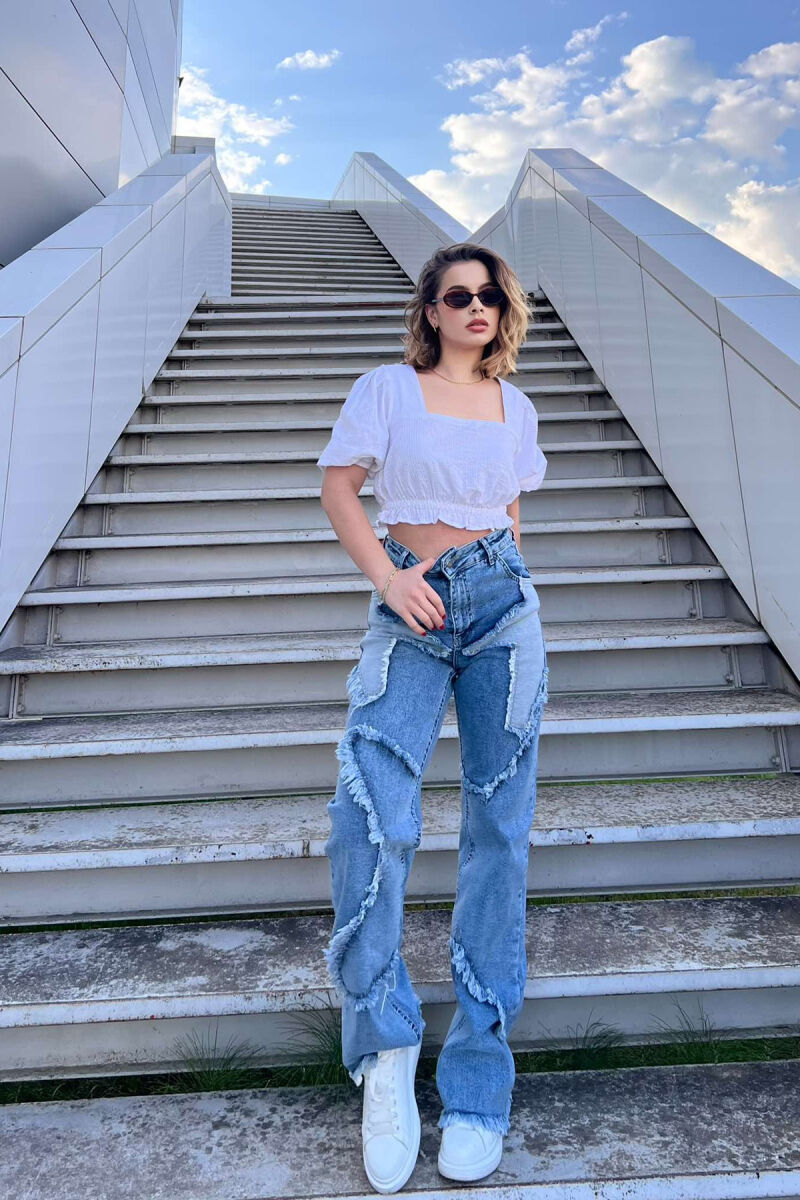 FRAYED DESIGN WIDE LEG WOMEN JEANS LIGHTBLUE/BZ - 1