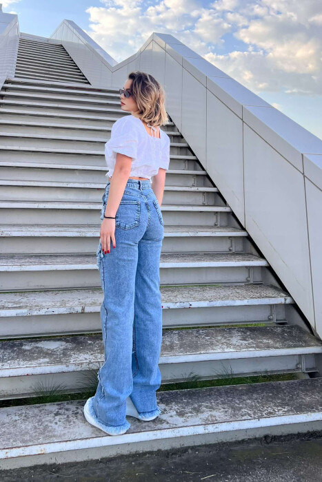 FRAYED DESIGN WIDE LEG WOMEN JEANS LIGHTBLUE/BZ - 4