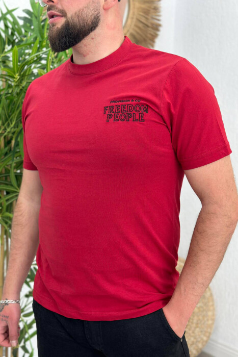 FREEDOM PEOPLE COTTON MEN T-SHIRT BURGUNDY/VISHNJE - 2