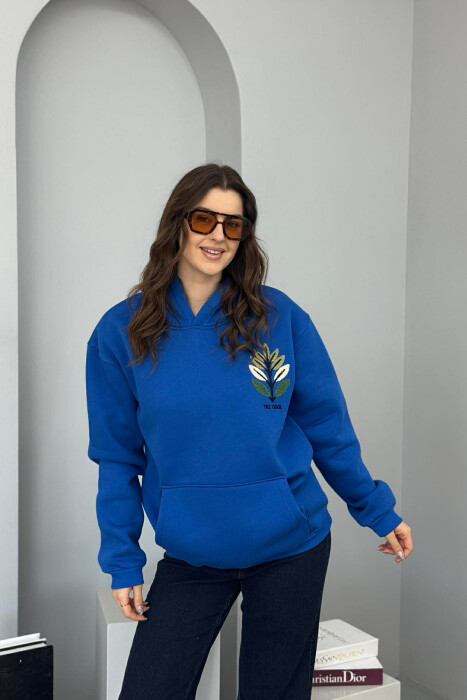 FRONT & BACK DESIGN FLUFFY WOMEN HOODIE BLUE/BLU 