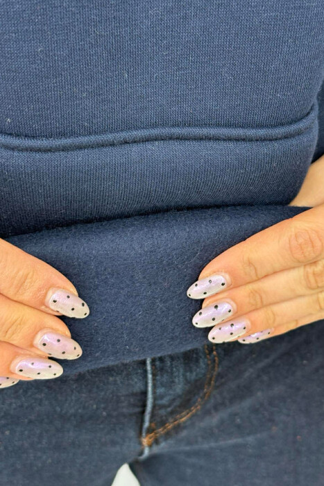 FRONT & BACK DESIGN FLUFFY WOMEN HOODIE DARK BLUE/BEE - 4