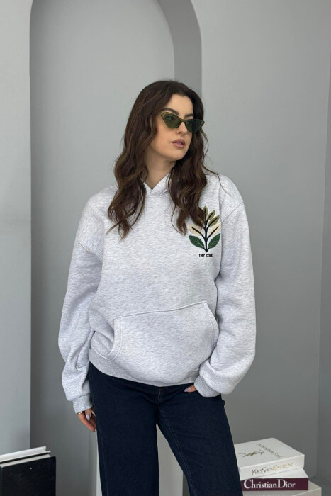 HOODIE ME PUSH DHE ME DIZJAN NE PJESEN PARA & PAS PER FEMRA NE NGJYRE GRI TE ZBARDHUR 