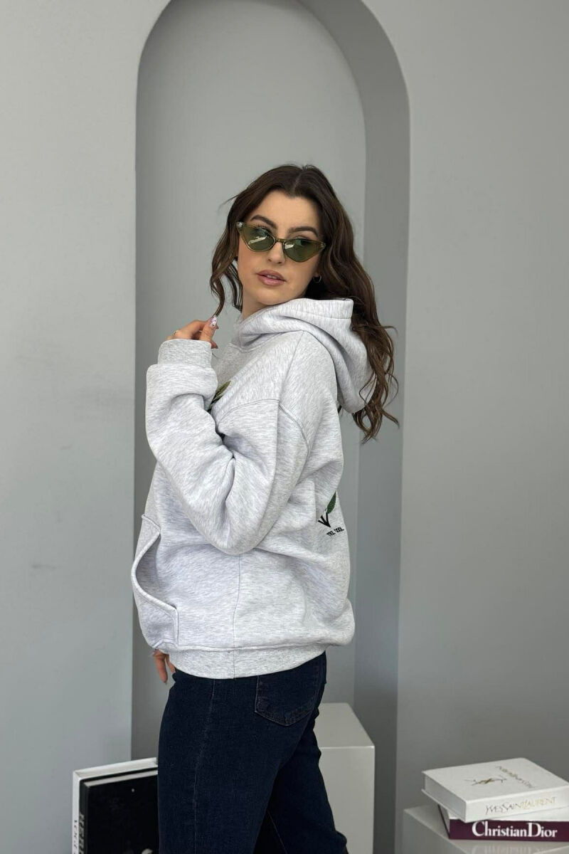 FRONT & BACK DESIGN FLUFFY WOMEN HOODIE LIGHT GREY/GZ - 2