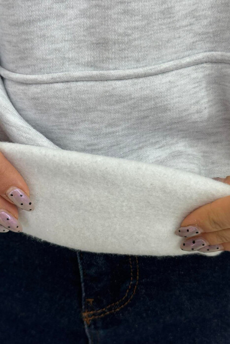 FRONT & BACK DESIGN FLUFFY WOMEN HOODIE LIGHT GREY/GZ - 4