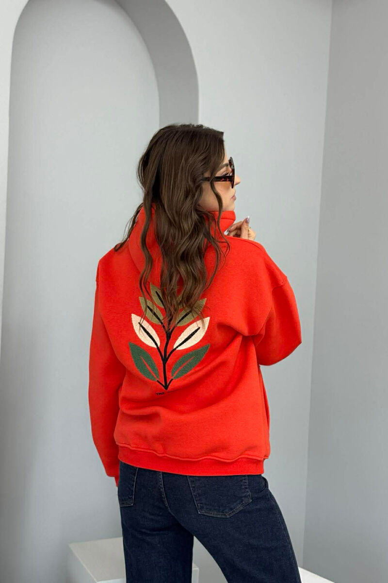 FRONT & BACK DESIGN FLUFFY WOMEN HOODIE ORANGE/PORTOKALLI - 3