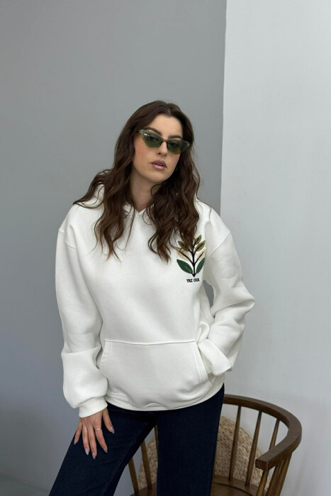 FRONT & BACK DESIGN FLUFFY WOMEN HOODIE WHITE-E BARDHE 