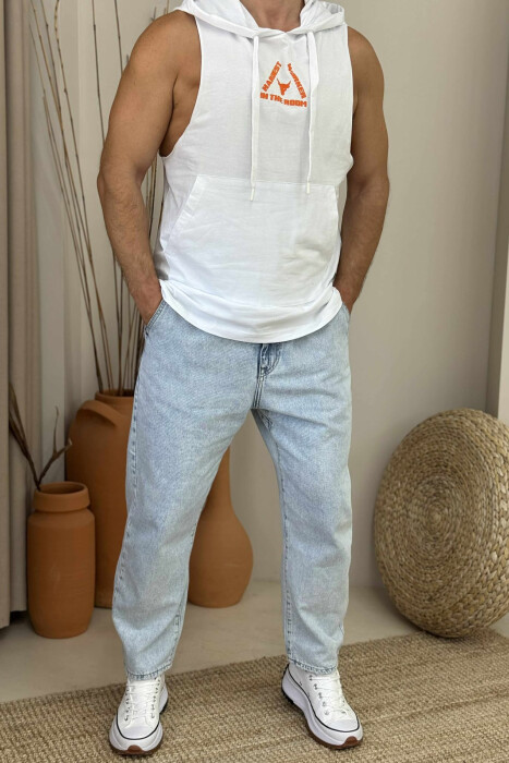 FRONT & BACK DESIGN HOOD MEN TANK TOP WHITE-E BARDHE - 