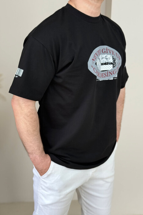 FRONT & BACK DESIGN ONE COLOR MEN T-SHIRT BLACK/ E ZEZE 