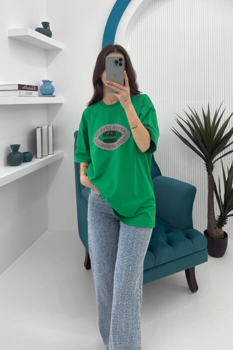 FRONT & BACK DESIGNED WRITTINGS WOMEN T-SHIRT GREEN/JESHILE 