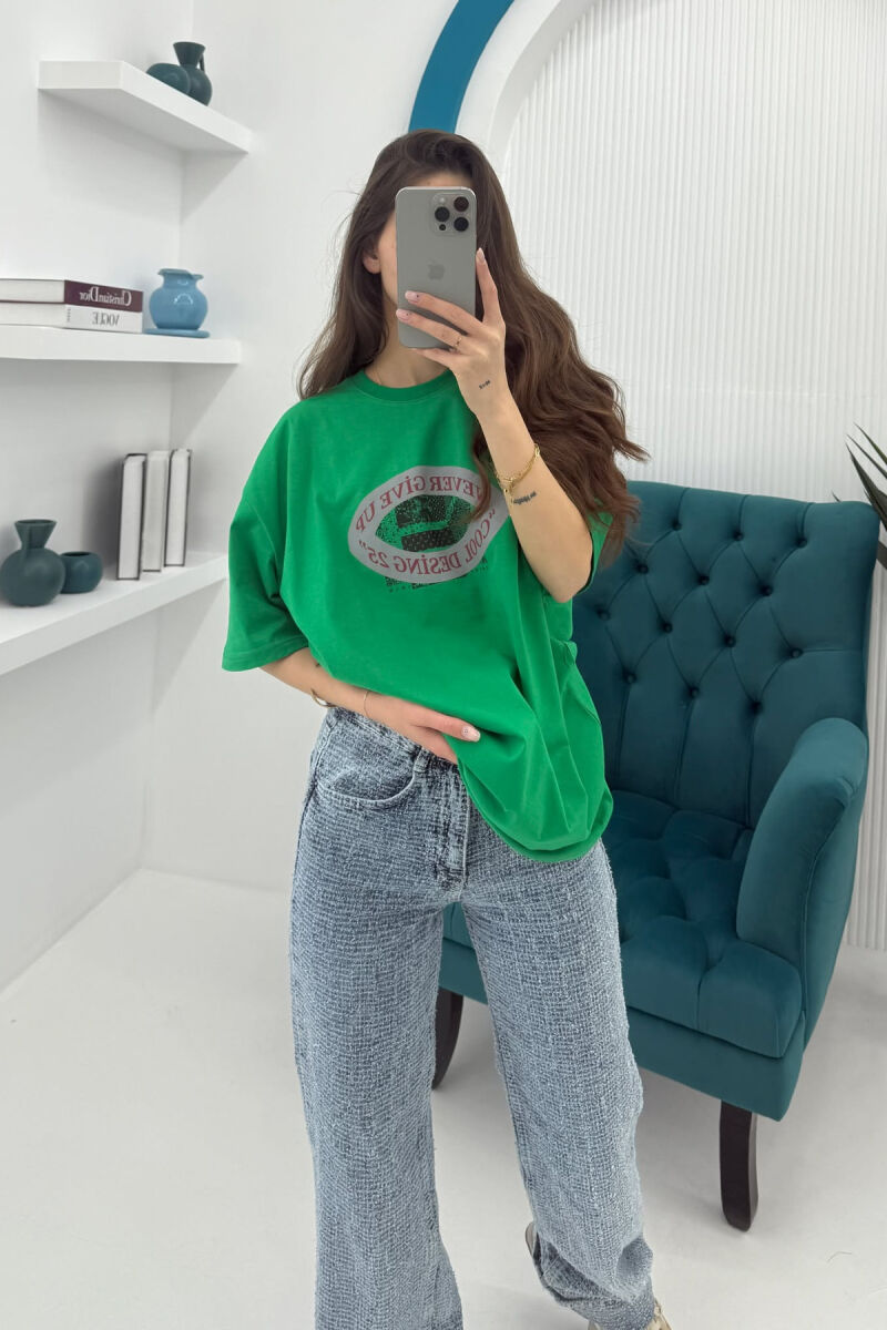 FRONT & BACK DESIGNED WRITTINGS WOMEN T-SHIRT GREEN/JESHILE - 2