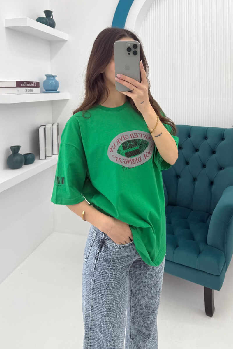 FRONT & BACK DESIGNED WRITTINGS WOMEN T-SHIRT GREEN/JESHILE - 3
