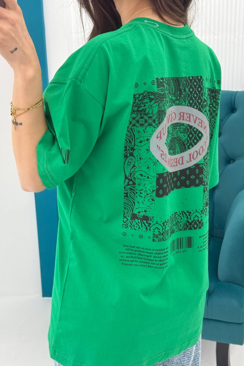 FRONT & BACK DESIGNED WRITTINGS WOMEN T-SHIRT GREEN/JESHILE - 4