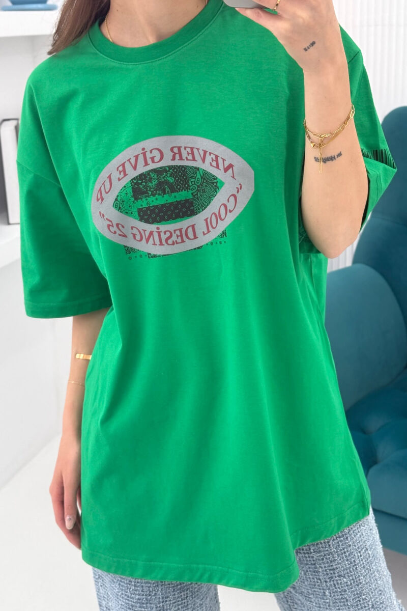 FRONT & BACK DESIGNED WRITTINGS WOMEN T-SHIRT GREEN/JESHILE - 5