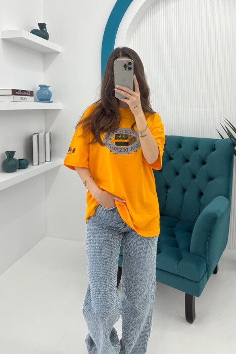 FRONT & BACK DESIGNED WRITTINGS WOMEN T-SHIRT MUSTARD/MUSTARDE - 1