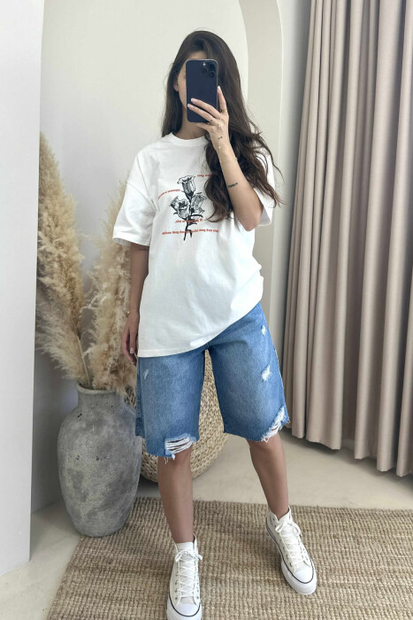 FRONT & BACK DESIGNED WRITTINGS WOMEN T-SHIRTS CREAM/KREM 