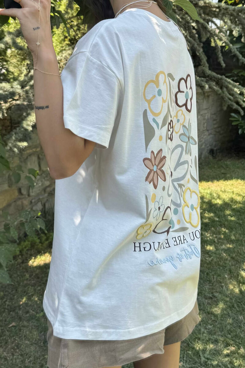 FRONT & BACK FLOWER PRINTS WOMEN T-SHIRT WHITE-E BARDHE - 5