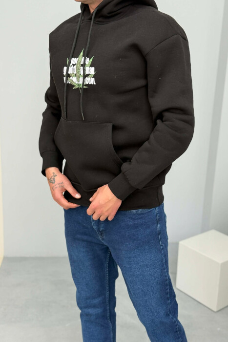 FRONT & BACK IMAGE FLUFFY MEN HOODIE BLACK/ E ZEZE - 1