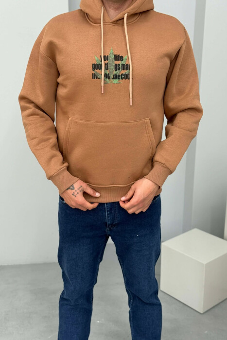 FRONT & BACK IMAGE FLUFFY MEN HOODIE BROWN/KAFE - 1