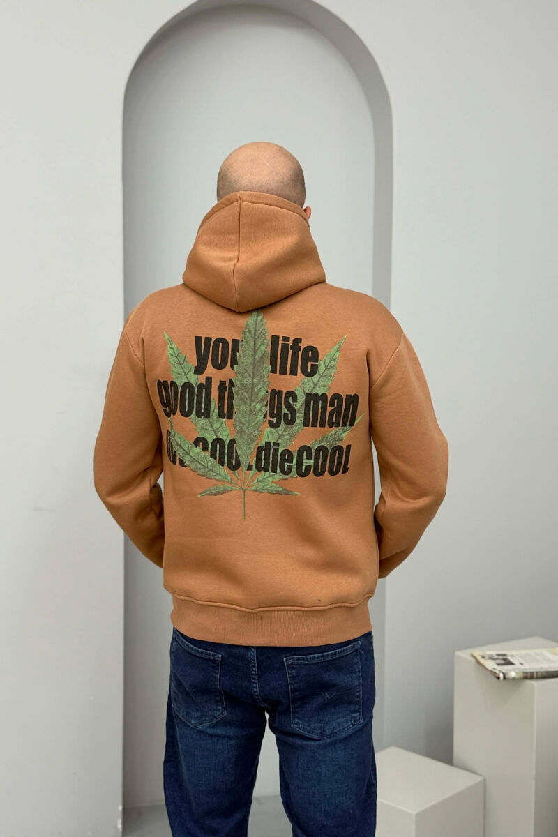 FRONT & BACK IMAGE FLUFFY MEN HOODIE BROWN/KAFE - 4