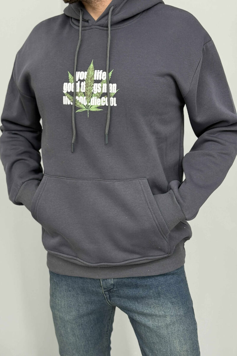 FRONT & BACK IMAGE FLUFFY MEN HOODIE DARK GREY/GEE - 1