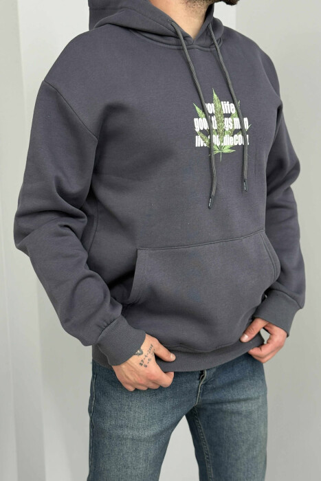 FRONT & BACK IMAGE FLUFFY MEN HOODIE DARK GREY/GEE - 2