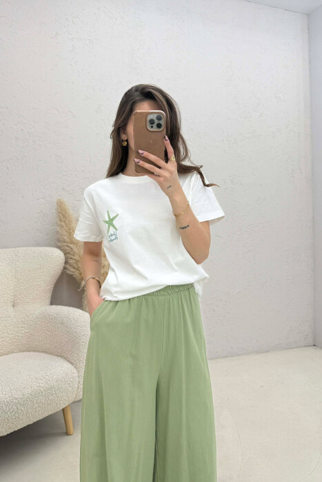 FRONT & BACK IMAGE ROUND NECK WOMEN T-SHIRT WHITE-E BARDHE - 1