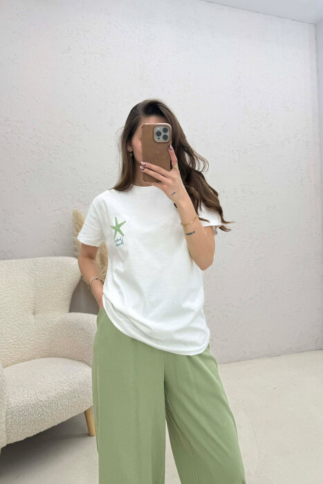 FRONT & BACK IMAGE ROUND NECK WOMEN T-SHIRT WHITE-E BARDHE - 3