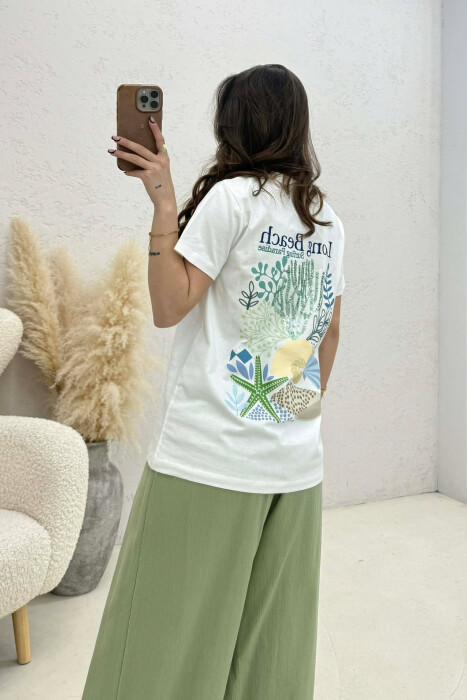 FRONT & BACK IMAGE ROUND NECK WOMEN T-SHIRT WHITE-E BARDHE - 4