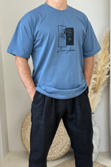 FRONT & BACK IMAGE SIMPLE MEN T-SHIRT LIGHTBLUE/BZ 