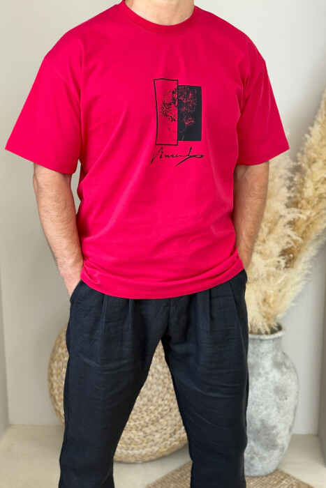 FRONT & BACK IMAGE SIMPLE MEN T-SHIRT RED/E KUQE - 1