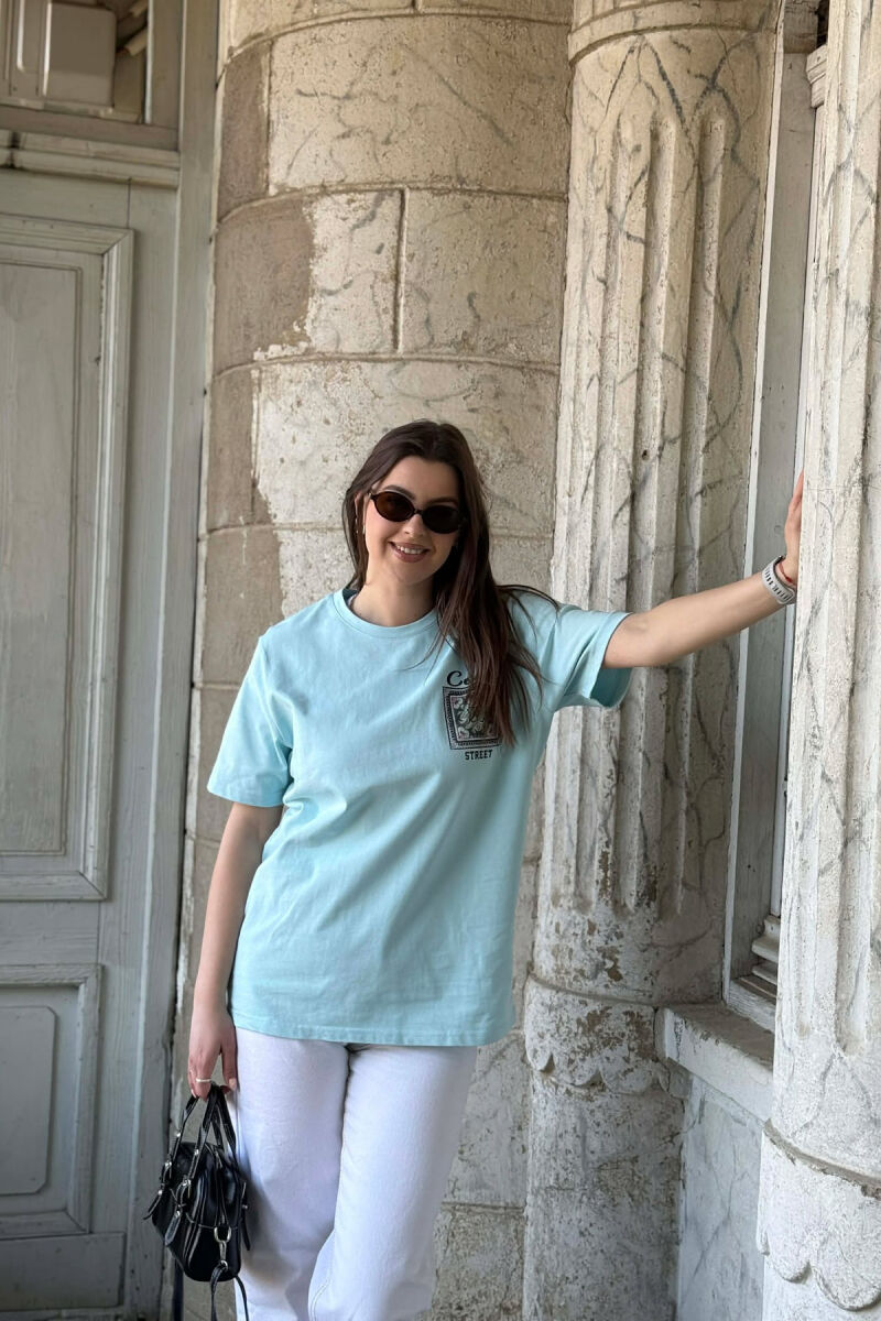 FRONT & BACK IMAGE SIMPLE WOMEN T-SHIRT + 6 PAIR SOCKS BABY BLUE/BLU BY - 1