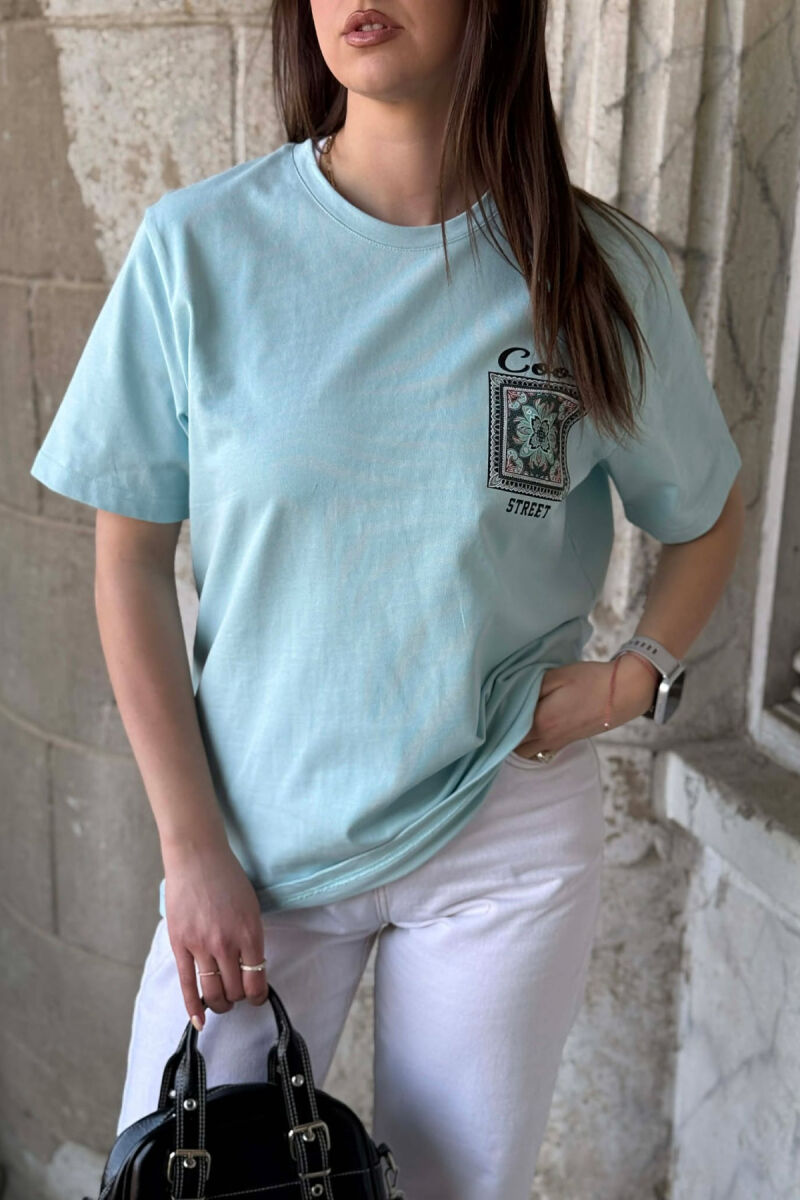 FRONT & BACK IMAGE SIMPLE WOMEN T-SHIRT + 6 PAIR SOCKS BABY BLUE/BLU BY - 4