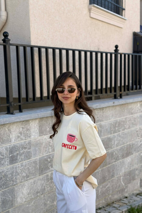 FRONT & BACK IMAGE WOMAN T-SHIRT CREAM/KREM - 