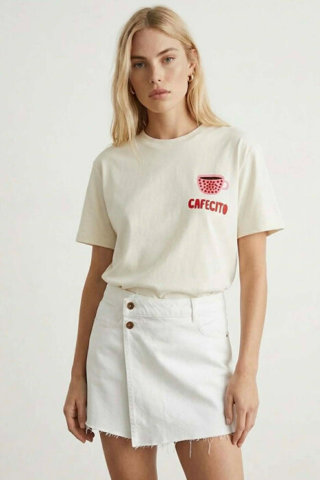 FRONT & BACK IMAGE WOMAN T-SHIRT CREAM/KREM - 5