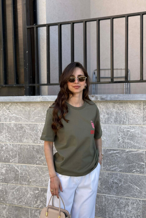 FRONT & BACK IMAGE WOMAN T-SHIRT GREEN/JESHILE - 