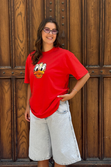 FRONT & BACK IMAGE WOMEN T-SHIRT RED/E KUQE - KLAUDIO FASHION