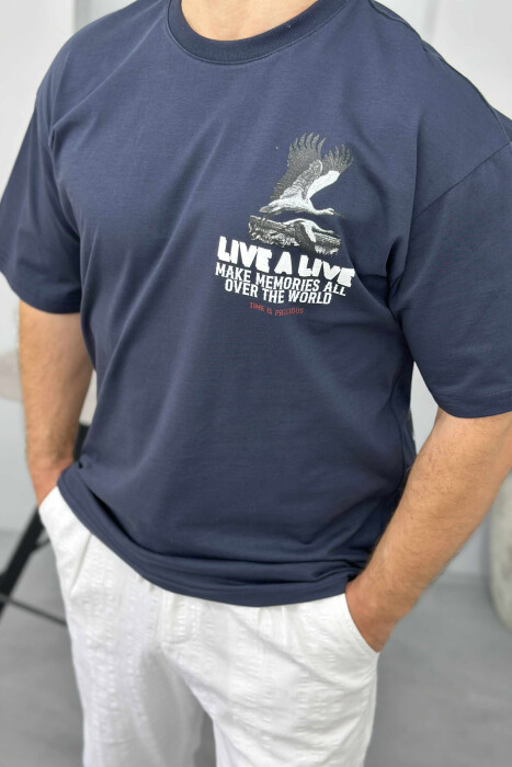 FRONT & BACK IMAGE WRITTINGS MEN T-SHIRT DARK BLUE/BEE - 3