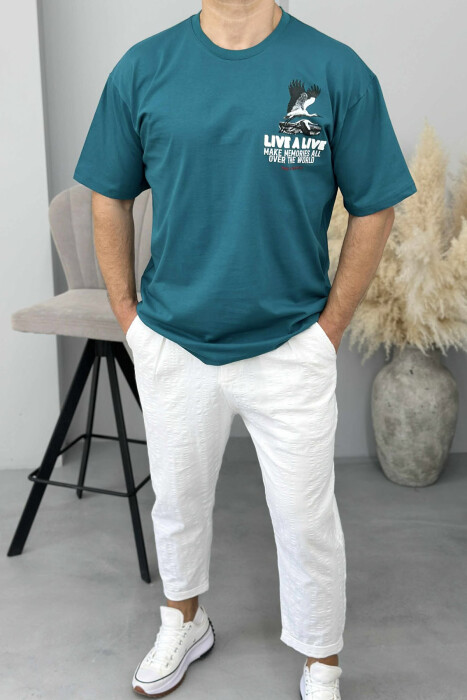FRONT & BACK IMAGE WRITTINGS MEN T-SHIRT DARK GREEN/JEE 