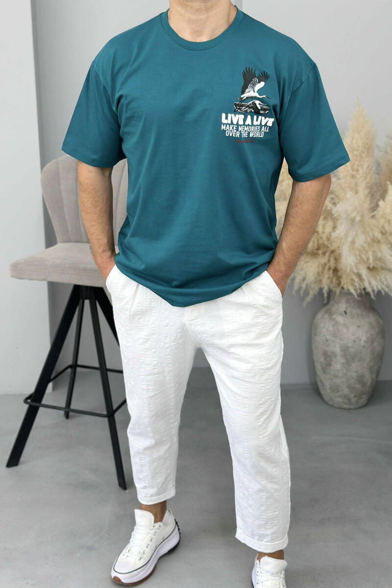 FRONT & BACK IMAGE WRITTINGS MEN T-SHIRT DARK GREEN/JEE - 1