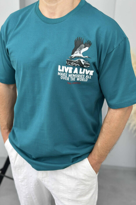 FRONT & BACK IMAGE WRITTINGS MEN T-SHIRT DARK GREEN/JEE - 2