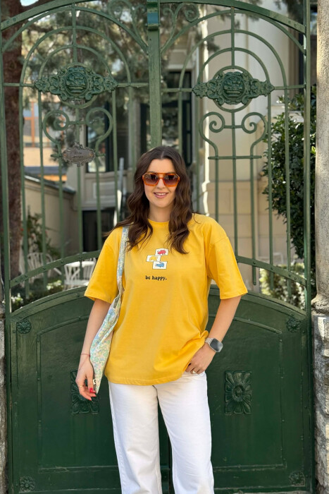 T-SHIRT ME IMAZH PARA & PAS PER FEMRA NE NGJYRE TE VERDHE + 6 PALE ÇORAPE DHURATE - KLAUDIO FASHION