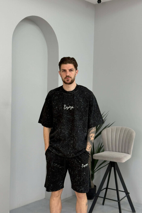 FRONT & BACK SIMPLE WRITTINGS T-SHIRT + SHORTS MEN SET BLACK/ E ZEZE - 2