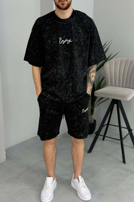 FRONT & BACK SIMPLE WRITTINGS T-SHIRT + SHORTS MEN SET BLACK/ E ZEZE - 3