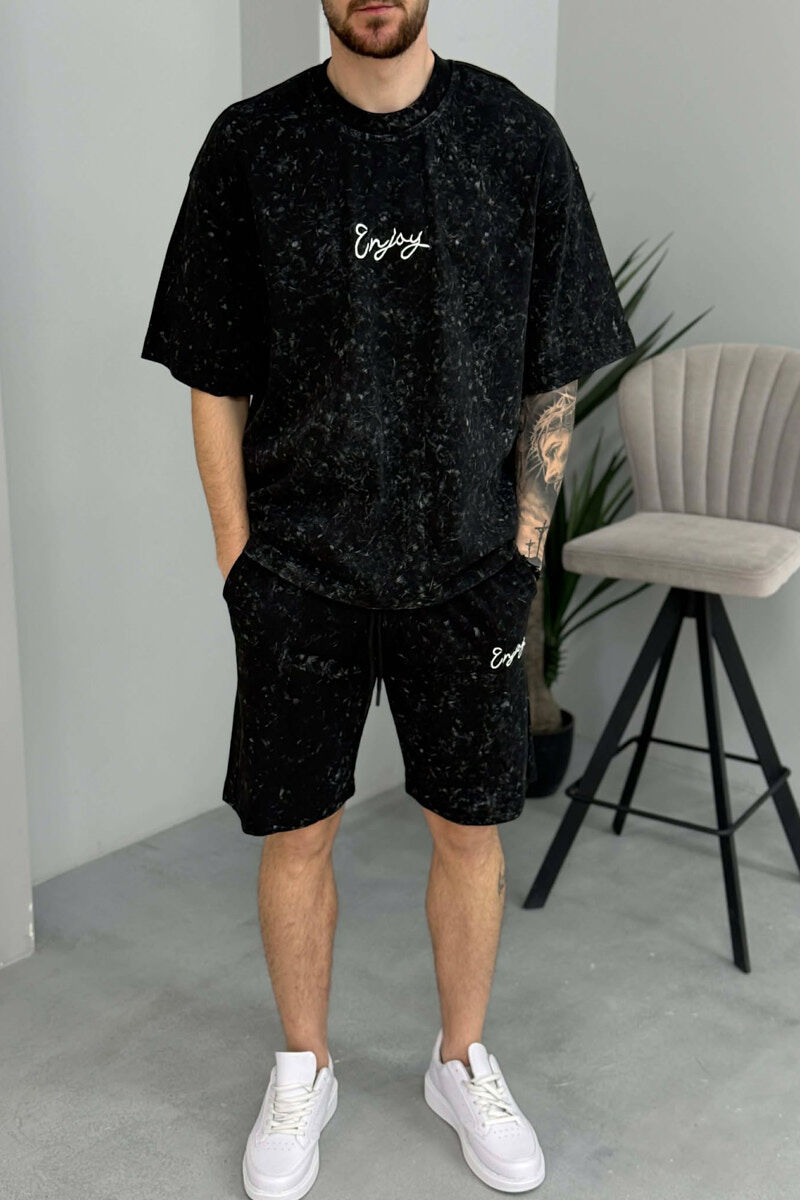 FRONT & BACK SIMPLE WRITTINGS T-SHIRT + SHORTS MEN SET BLACK/ E ZEZE - 3