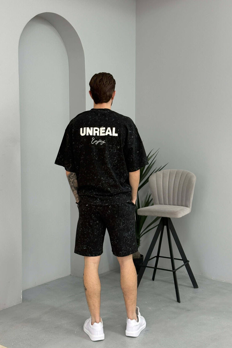 FRONT & BACK SIMPLE WRITTINGS T-SHIRT + SHORTS MEN SET BLACK/ E ZEZE - 4
